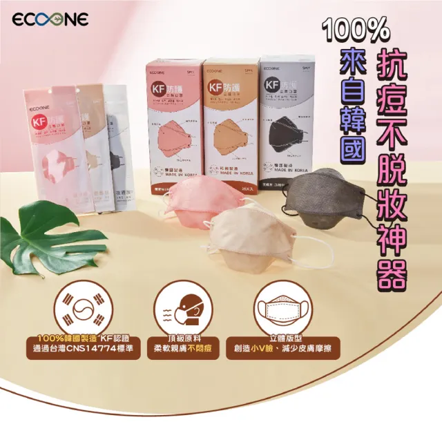 【ECOONE】韓國製造KF成人款立體防護口罩(共三色可選 25入/盒-組合用)