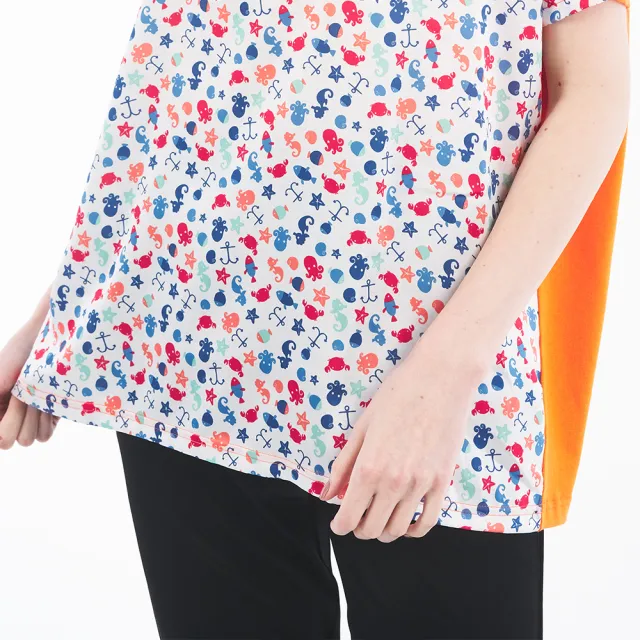 【PESCE】短袖圓領寬鬆上衣、天絲印染彩繪花朵-童趣(前短後長設計/顯瘦必buy商品)