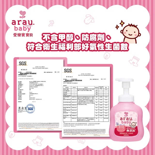 【SARAYA】arau.baby 愛樂寶 寶貝無添加2合1洗髮沐浴泡泡組450ml+400ml兩入(嬰兒沐浴)