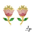 【Jpqueen】甜美彩色花玫瑰閃亮鋯石耳環(2色可選)