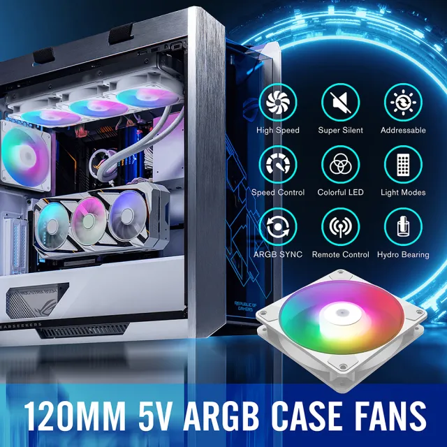 【EZDIY-FAB】RGB方框電腦散熱風扇 5V 3PIN主板同步 高性能且智慧溫控靜音-5顆(電腦散熱風扇)
