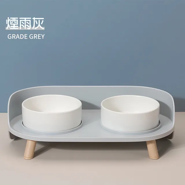 【bebehome】寵物陶瓷雙碗組合(防打翻陶瓷貓碗狗碗/高腳碗架)