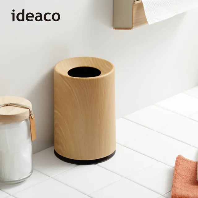 【IDEACO】日本ideaco 橡木紋摩登圓形桌邊垃圾桶-1.2L(桌上垃圾筒/收納桶/置物桶)