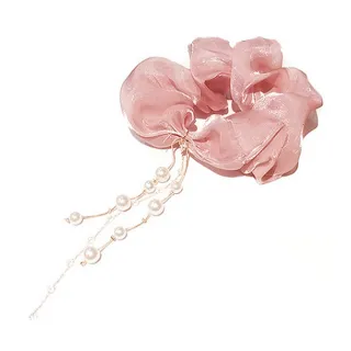 【MISS KOREA】雪紡髮圈 珍珠髮圈/浪漫雪紡紗花珍珠長墜造型大腸圈 髮圈 丸子頭盤髮器(5色任選)