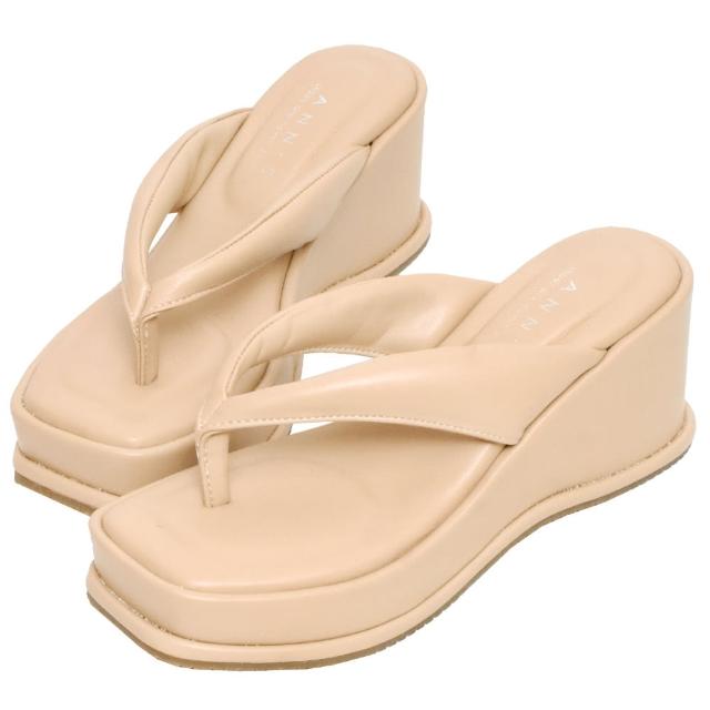 【Ann’S】美圖厚底系列-澎澎夾腳方頭涼拖鞋-7.5cm(杏)