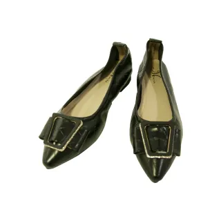 【MIRA】菱格紋梯形鑽飾尖頭低跟鞋-黑-W18403N01(尖頭鞋/休閒鞋/真皮)