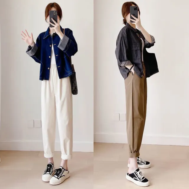 【Amay Style 艾美時尚】現貨 中大尺碼女裝 長褲 純色舒適鬆緊腰顯瘦休閒褲。S-5XL(3色)