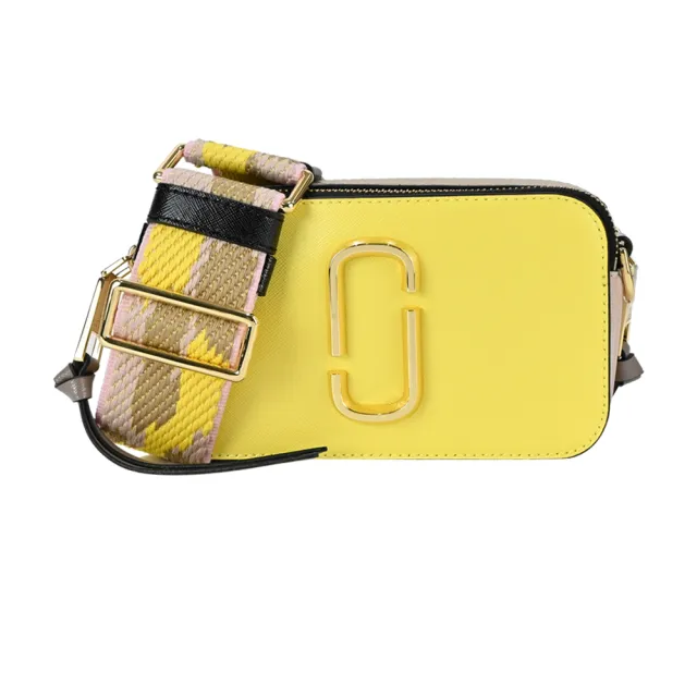 【MARC JACOBS 馬克賈伯】SNAPSHOT 防刮撞色雙層斜背/相機包(黃/褐)