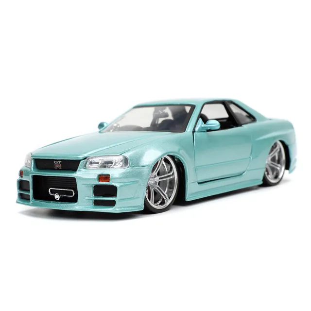 【JADA】玩命關頭 1:24合金車- 2002NissanSkylineGTRR34-MetallicBlueGreen