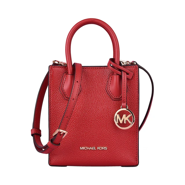 Michael Kors MICHAEL KORS 經典MERCER系列金字LOGO牛皮釦式手提斜背小包(小/火紅)