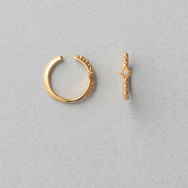 【ete】時尚雙面閃耀C型夾式耳環(金色)