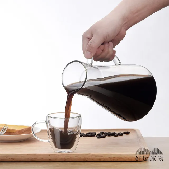 【好玩旅物】大容量不銹鋼濾網刻度玻璃冷萃咖啡壺1600ml(冰釀 冷泡壺 冷熱水壺 茶壺)
