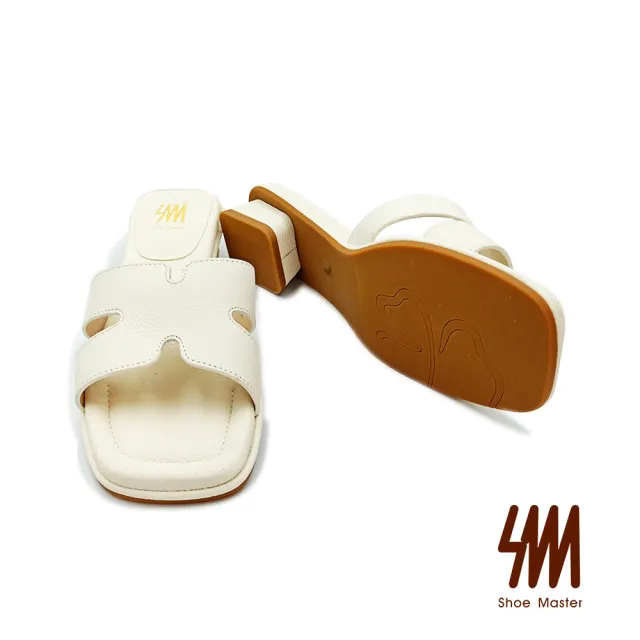 【SM】寬版造型真皮方頭低跟拖鞋(白色)