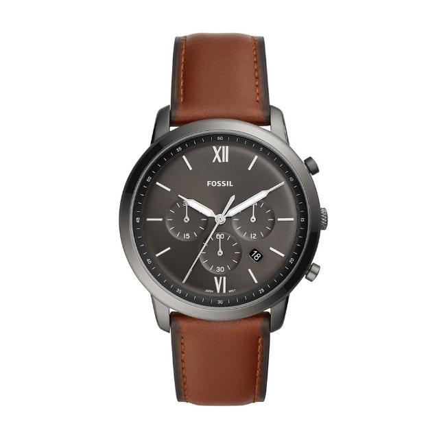 【FOSSIL】Neutra新雅仕三眼計時 棕色真皮指針手錶 44 mm FS5512