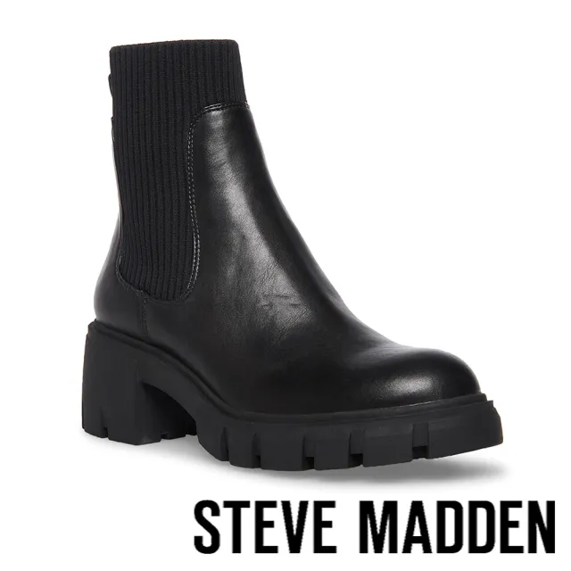 【STEVE MADDEN】HUTCH 素面短筒切爾西襪套靴(黑色)