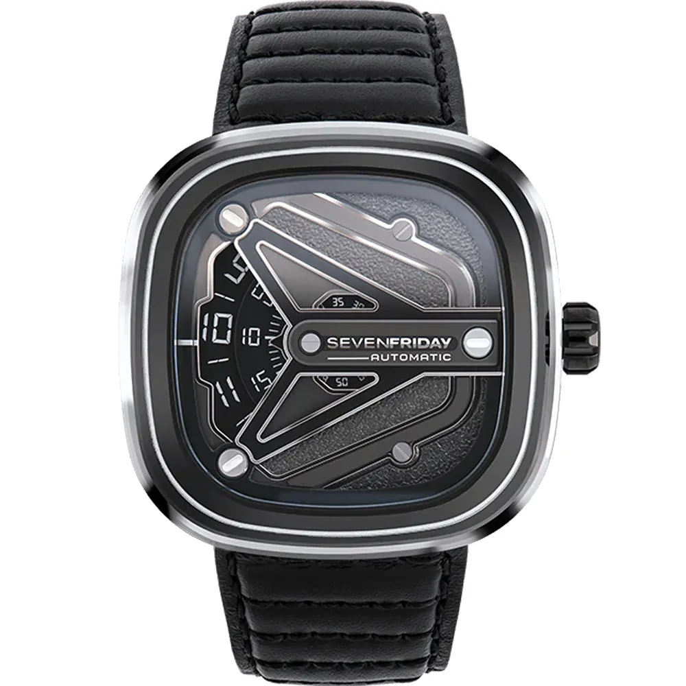 【SEVENFRIDAY】CHROME 龐克摩托車自動上鍊機械錶-黑/47.6x47mm(M3/08)