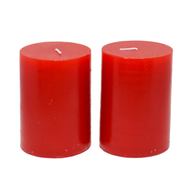 【YU Living 信歐傢居】歐式經典紅色柱蠟二件組 圓柱蠟燭 蠟重340g顆(二件一組/小.紅色/無味)