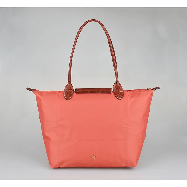 【LONGCHAMP】LONGCHAMP  Le Pliage壓印LOGO尼龍拉鍊肩背包(大/羞紅)