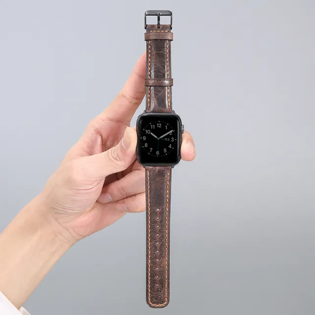 【吉米3C】Apple Watch S6/SE/5/4 42mm/44mm 瘋馬皮錶帶(贈保護殼)