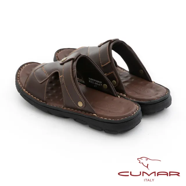 【CUMAR】舒適真皮 彈性大底兩用涼拖鞋(咖啡色)