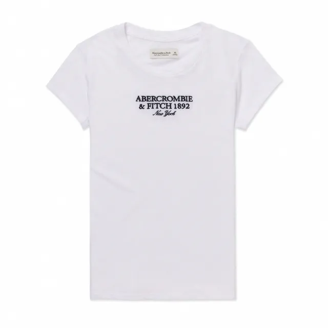 【Abercrombie & Fitch】A&F 麋鹿 經典刺繡文字圖案短袖T恤 上衣-女-白色(春夏舒適 平輸品)