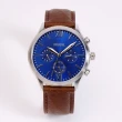 【FOSSIL】FOSSIL 美國最受歡迎頂尖運動時尚三眼造型皮革腕錶-藍+咖啡-BQ2697