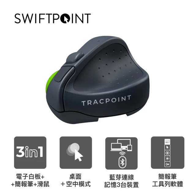 【紐西蘭 SwiftPoint】TracPoint / 三合一指尖滑鼠 電子白板軟體/簡報筆/空中滑鼠(單模-商務領航)