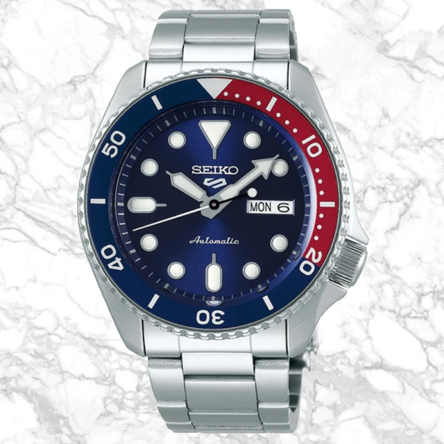 【SEIKO 精工】Seiko 5 Sports系列 精工5號不鏽鋼機械錶-藍紅框42.5mm_SK028(SRPD53K1/4R36-07G0R 水鬼)
