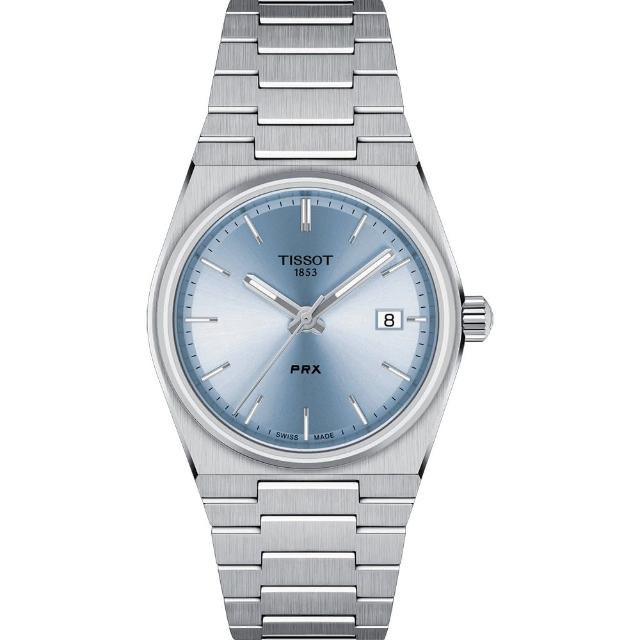 【TISSOT 天梭】PRX系列 70年代復刻石英女錶-冰藍/35mm 618年中慶 推薦(T1372101135100)
