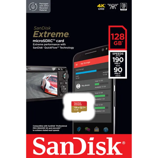 【SanDisk 晟碟】128GB 190MB/s Extreme microSDXC U3 V30 A2 記憶卡(平輸)