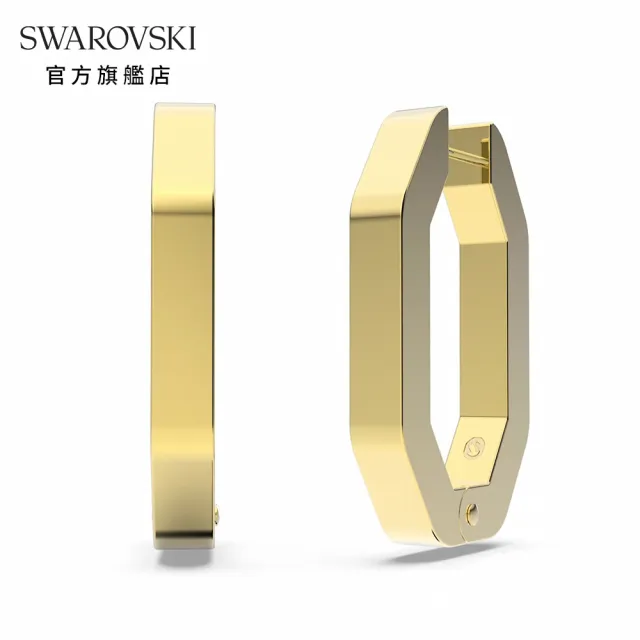 【SWAROVSKI 官方直營】Dextera 大圈耳環 八角形切割密鑲 中碼 白色 鍍金色色調-M 交換禮物