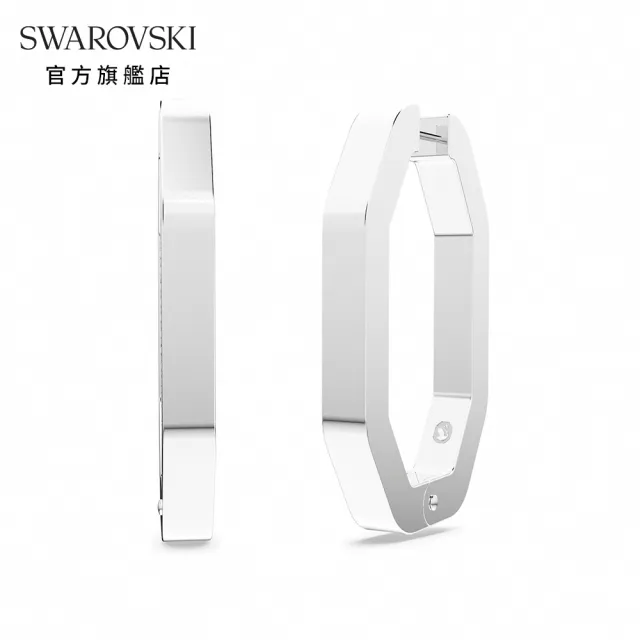 【SWAROVSKI 官方直營】Dextera 大圈耳環 八角形切割密鑲 大碼 白色 鍍白金色-L 交換禮物