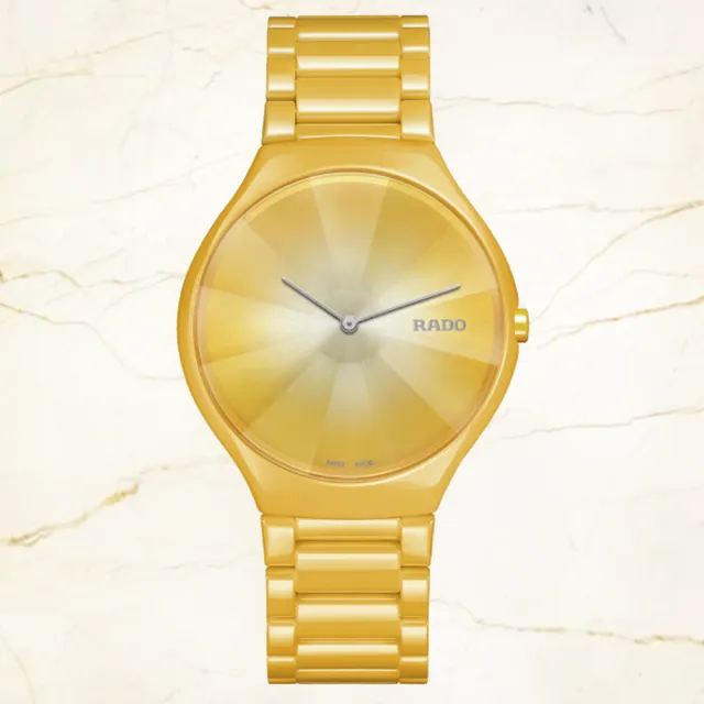 【Rado 雷達表】True Thinline真我超薄系列 世界花園陶瓷錶-陽光黃39mmR05(R27122252)