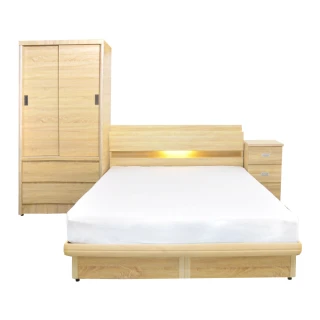 【YUDA 生活美學】日式輕奢2件組LED床頭片+收納安全掀床組  雙人5尺 床架組/床底組(床頭插座/加強收納)