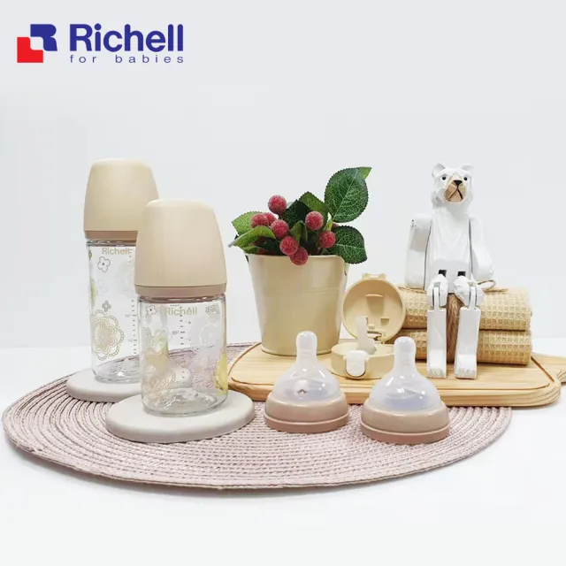 【Richell 利其爾 _官方授權】朵朵開親乳感寬口奶瓶(禮盒)