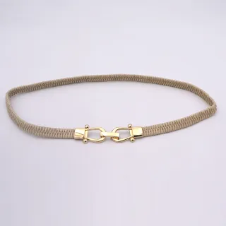 【AnnaSofia】彈性腰帶腰封皮帶-簡約馬蹄釦皺皺鬆緊(杏系)