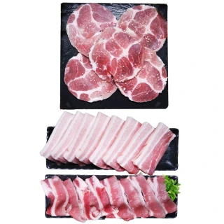 【賣魚的家】肉多多燒烤6件超值組(厚豬梅花2+厚牛五花2+厚帶皮豬五花2)