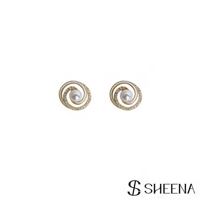 【SHEENA】螺旋珍珠鋯石耳環(金)