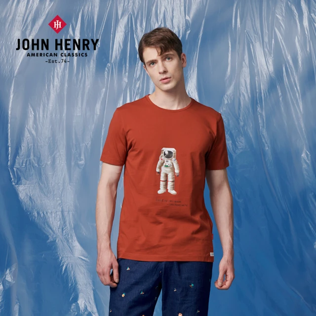【JOHN HENRY】美國棉太空人短袖T恤-咖啡橘