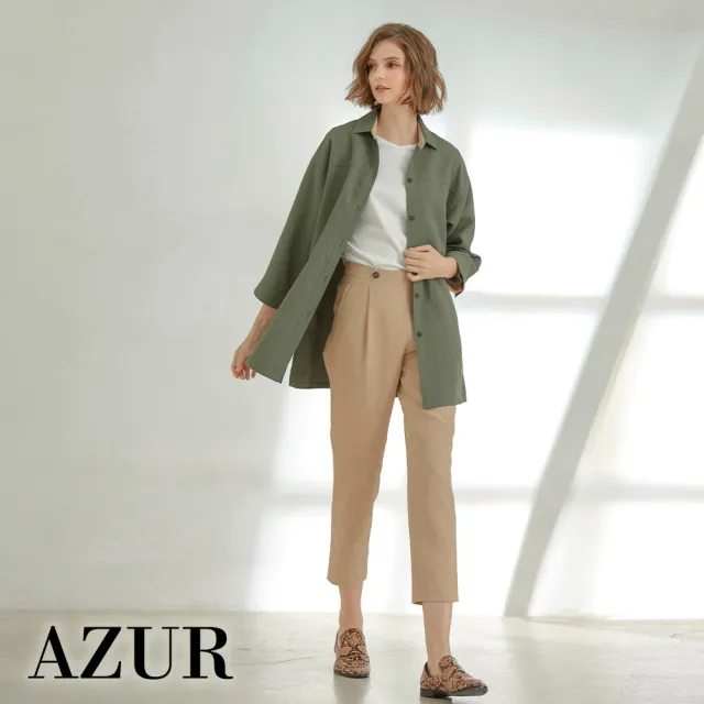 【AZUR】腰帶造型釦九分褲