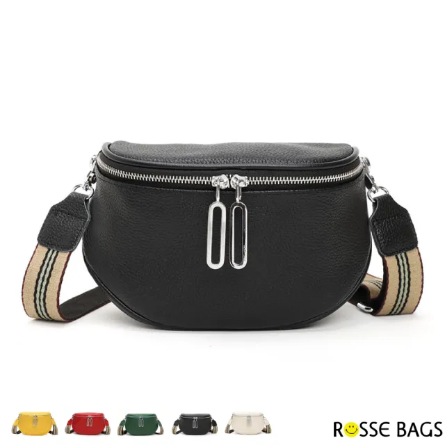 【Rosse Bags】新潮真皮時尚休閒斜肩馬鞍包(真皮包包 現+預  黑色／米色／紅色／綠色／黃色)