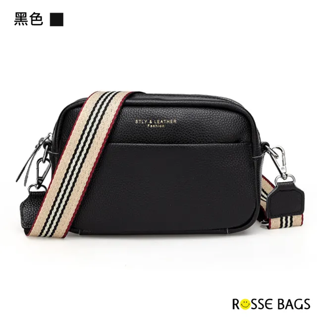 【Rosse Bags】簡約真皮寬肩帶軟皮休閒斜背包(真皮包包 現+預  黑色／米色／綠色)