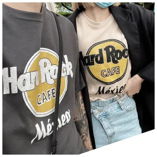 【Dition】洗舊HARD ROCK復古印花短t 寬版oversize短袖上衣 居家(復古風洗舊HARD ROCK印花)