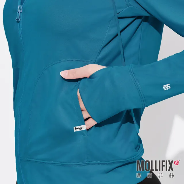 【Mollifix 瑪莉菲絲】銀纖維抗菌系列_彈力修身訓練外套、瑜珈服、瑜珈上衣、運動外套(海洋藍)