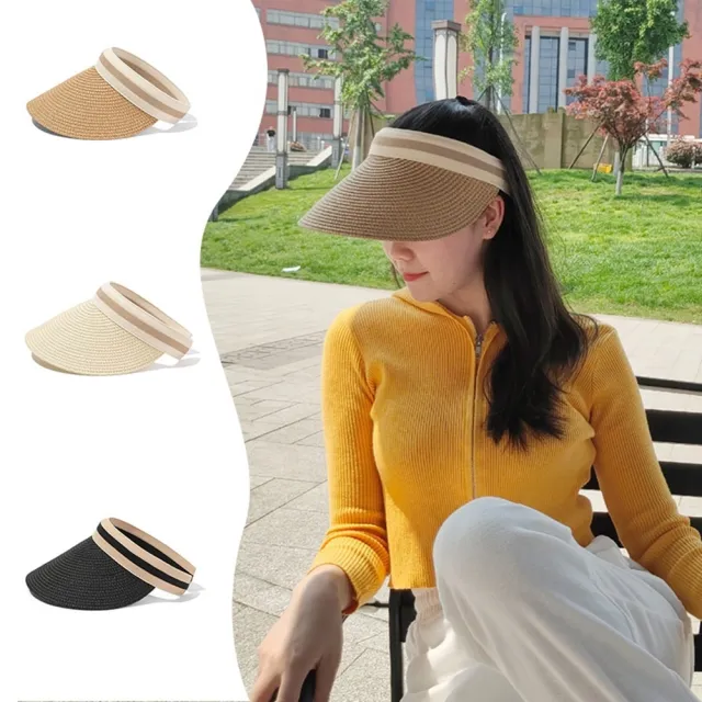 【米蘭精品】現貨+預購 空頂帽防曬帽(紙草大簷條紋加寬女帽子母親節禮物6色74cp5)