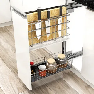 【Jyun Pin 駿品裝修】JAS砧板刀架-線籃款FA220GLB(鋼珠緩衝滑軌)