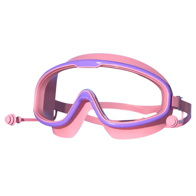 【OMG】大框防霧兒童泳鏡 蛙鏡 高清透明游泳眼鏡(帶連體耳塞)