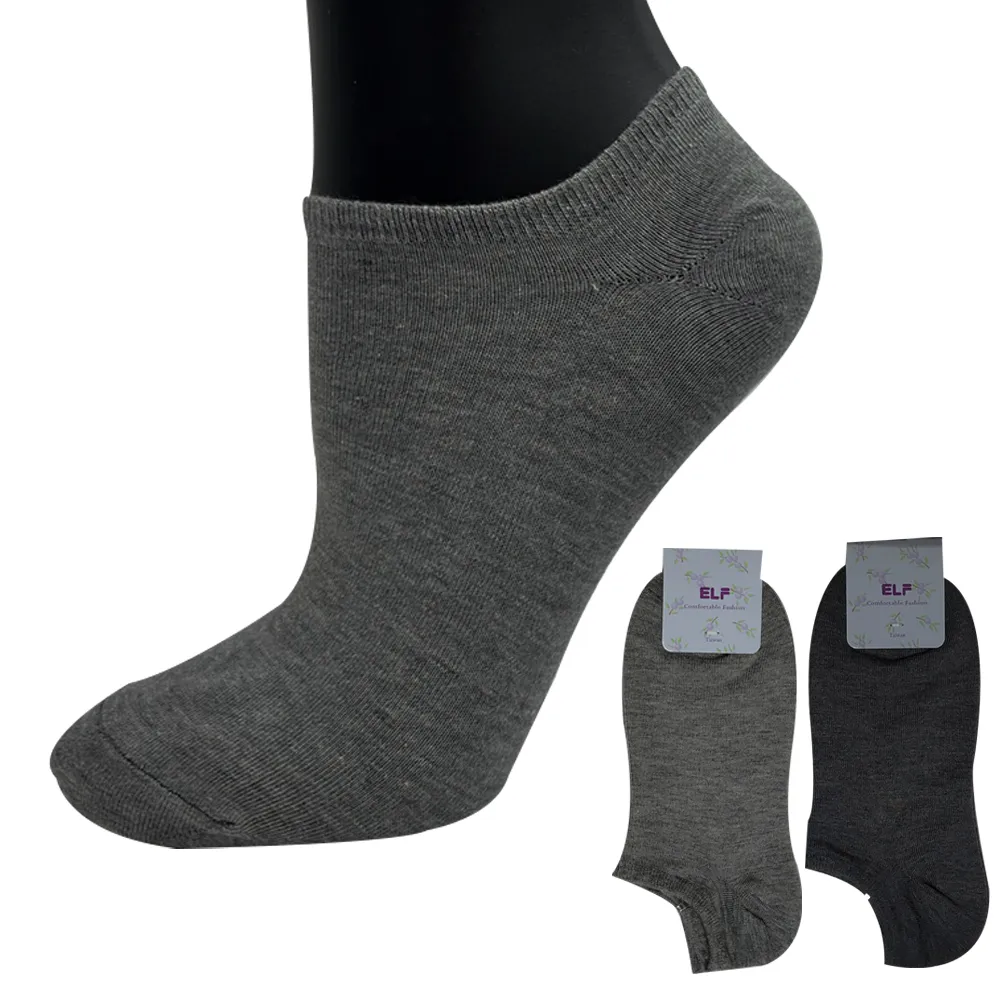 【ELF 三合豐】精梳棉Y跟設計防脫落淺口女性船襪/隱形襪-12雙(MIT 中灰色、深灰色)