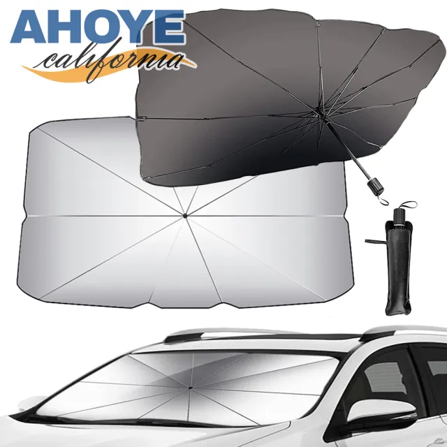 【AHOYE】全車型抗UV鈦銀布車用遮陽傘 140*80cm(前擋遮陽板 隔熱板)