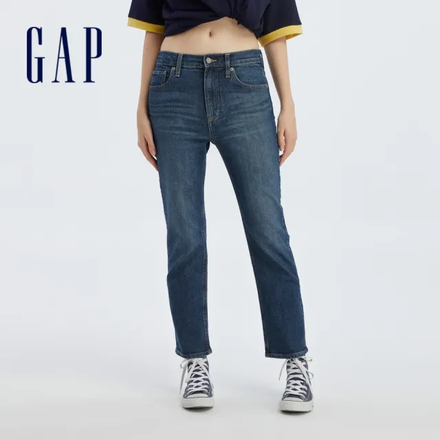 【GAP】女裝 高腰直筒牛仔褲-深藍色(426294)